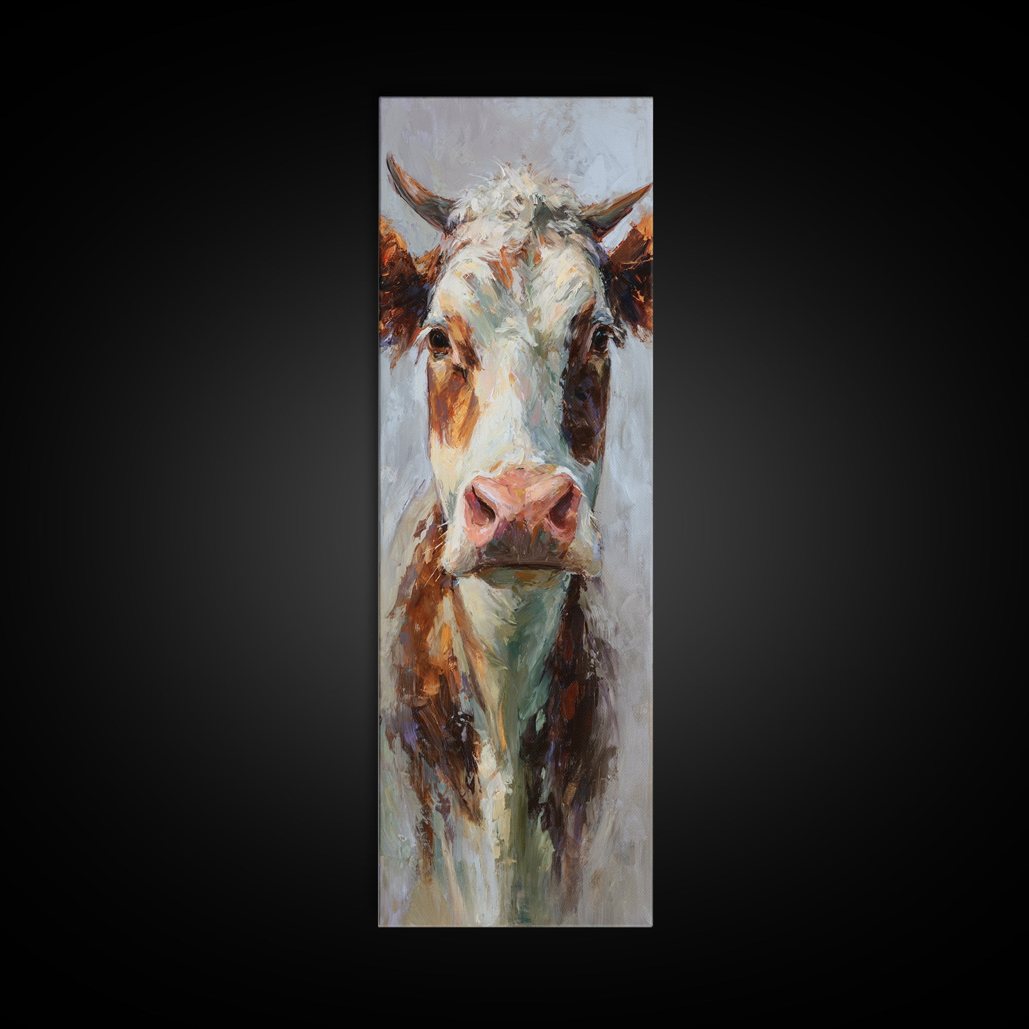 Gentle Cow Portrait Framed Canvas Print, Animal Art, Art, Living Room Decor, Fine Art, Creature, Original Art, Nursery Wall Art, ANI-1x3-19