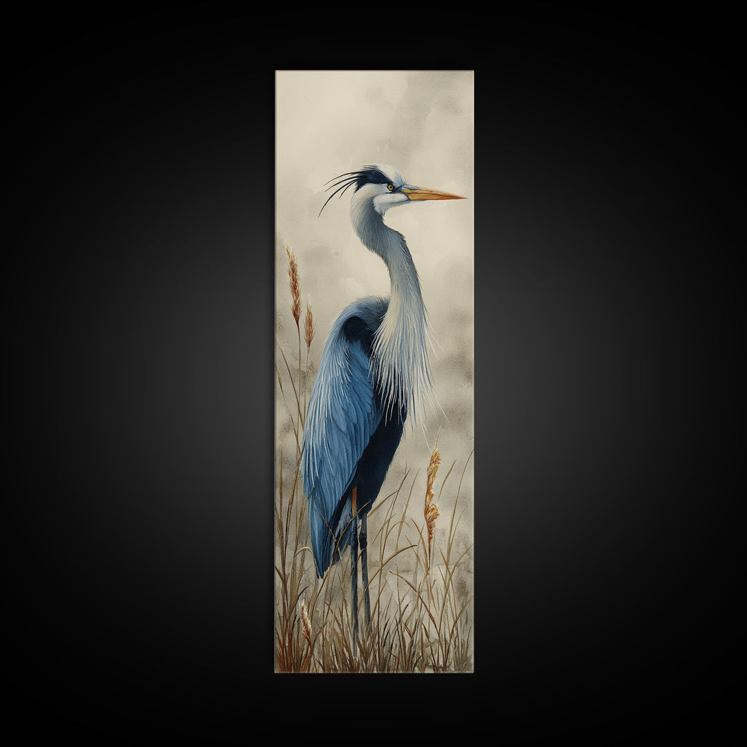 Blue Heron Standing Canvas Print, Animal Art, Wall Decor, Living Room Decor, Fine Art, Creature, Nursery Wall Art, ANI-1x3-23