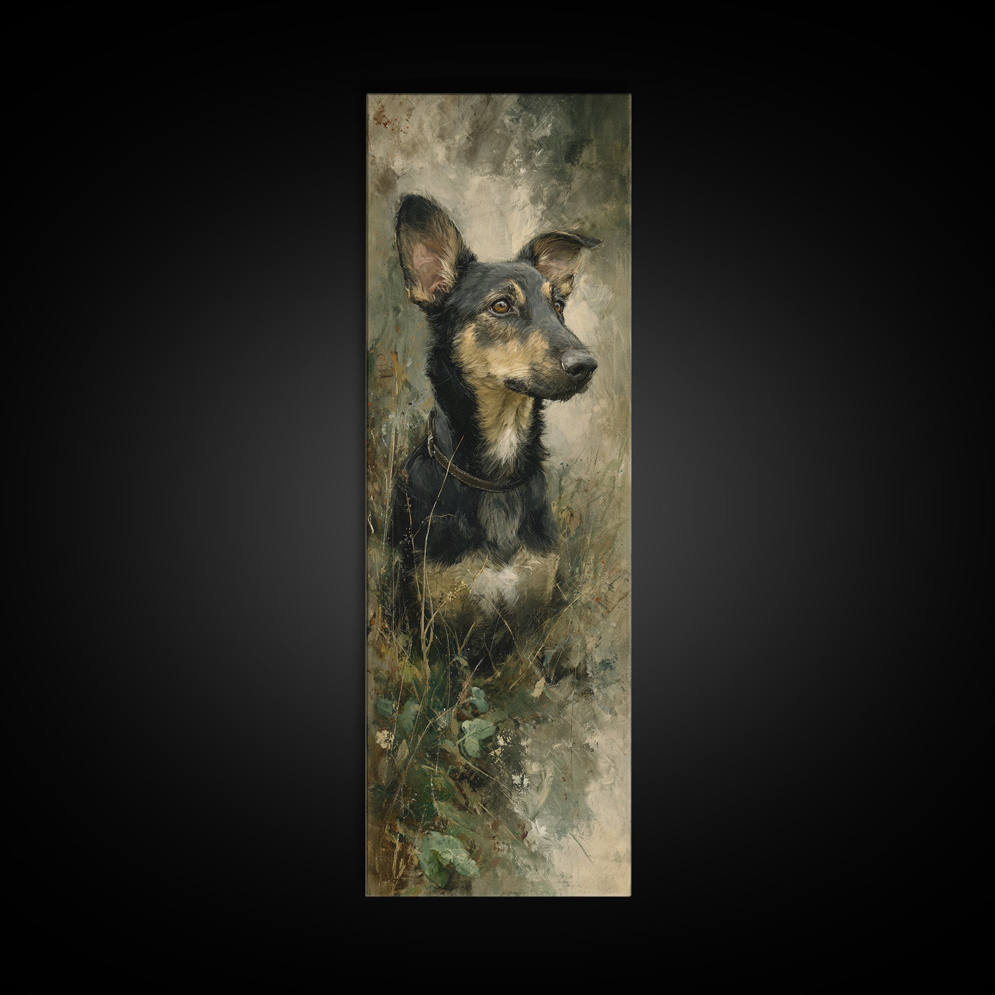 Dog Portrait with Painterly Collar and Loyal Canvas Print, Animal Art, Wall Decor, Living Room Decor, Oil Painting, Creature, ANI-1x3-25
