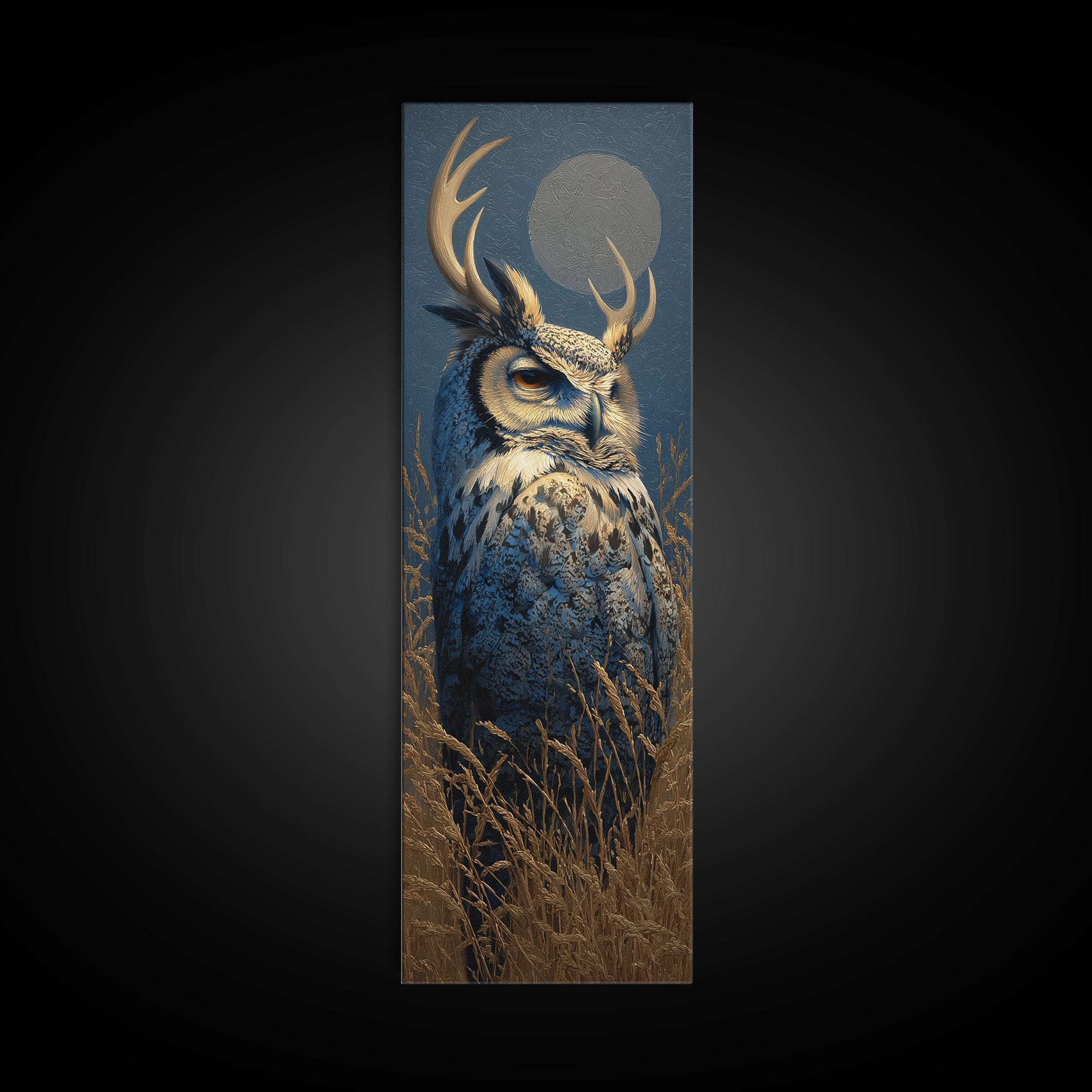 Owl with Moonlit Feathers and Celestial Accents Canvas Print, Animal Art, Decor, Living Room Decor, Oil Painting, Creature, ANI-1x3-27
