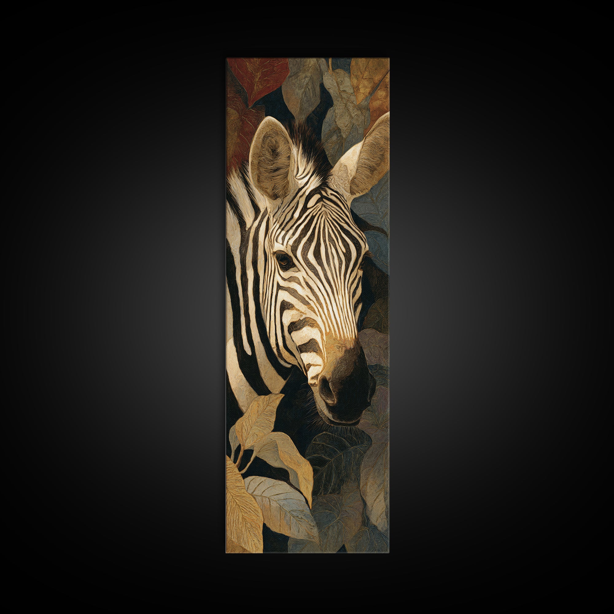 Zebra Portrait with Bold Graphic Stripe Pattern Framed Canvas Print, Animal Art, Modern Decor, Living Room Decor, Creature, ANI-1x3-29