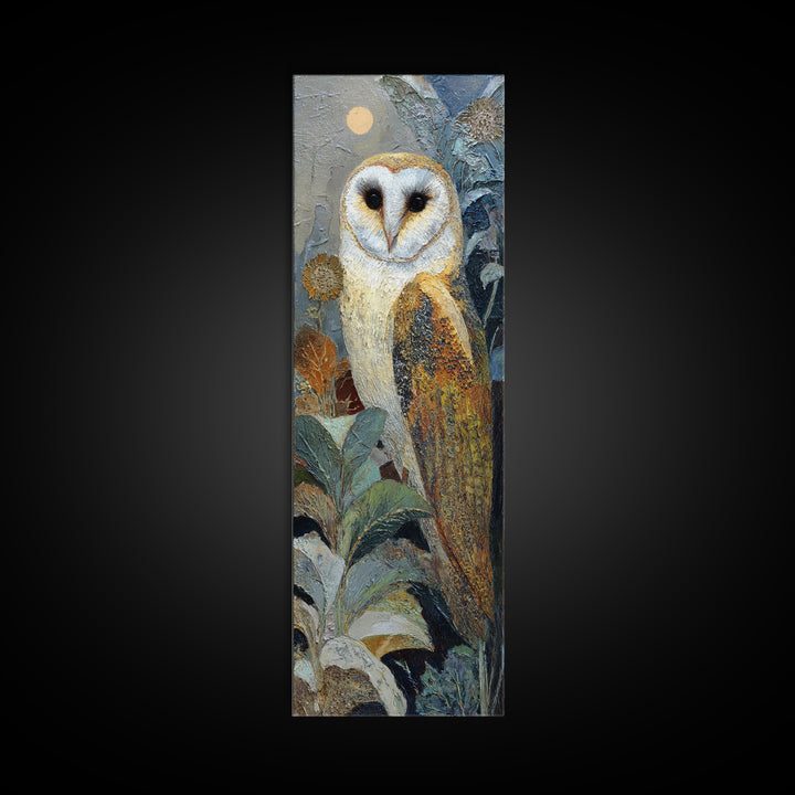 Owl with Moonlit Feathers and Celestial Accents Canvas Print, Animal Art, Minimalist Decor, Living Room Decor, Creature, ANI-1x3-3