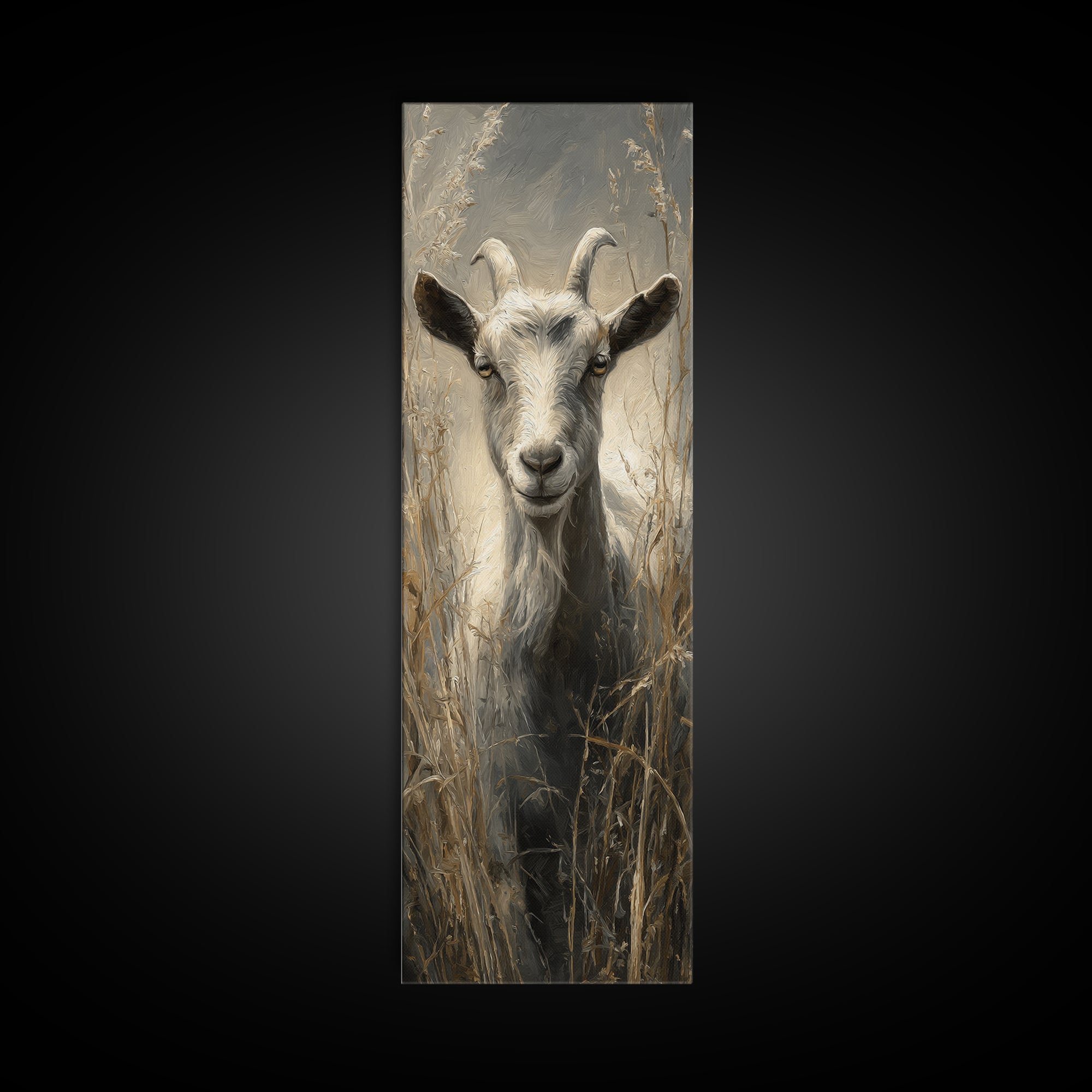 Goat Portrait with Rustic Folk Art Personality Canvas Print, Animal Art, Oil Painting, Living Room Decor, Fine Art, Creature, ANI-1x3-33