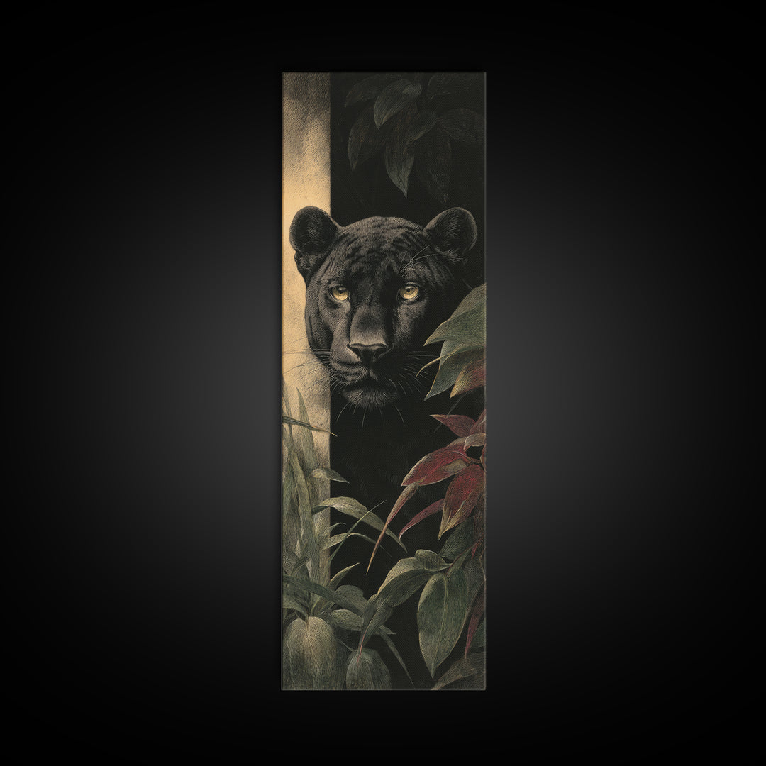 Dramatic Black Panther Emerging from Deep Jungle Canvas Print, Animal Art, Safari Nursery Decor, Living Room Decor, Creature, ANI-1x3-42