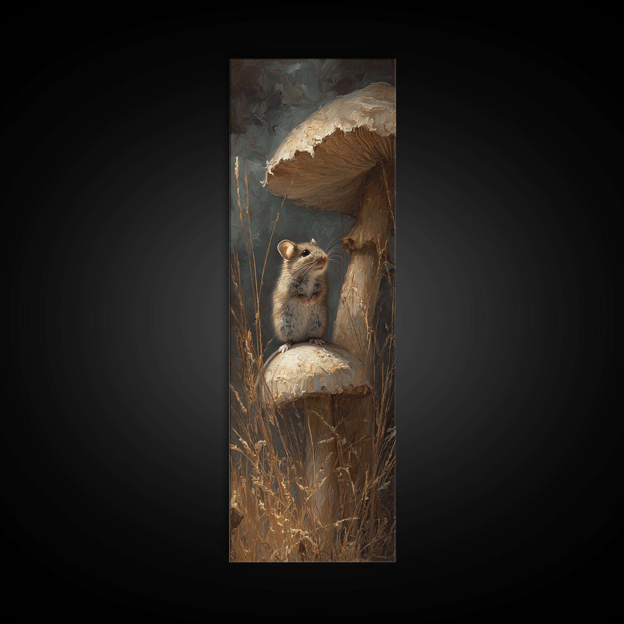 Tiny Field Mouse Framed Canvas Print, Animal Art, Trendy Wall Art, Living Room Decor, Fine Art, Creature, Textured Painting, ANI-1x3-46