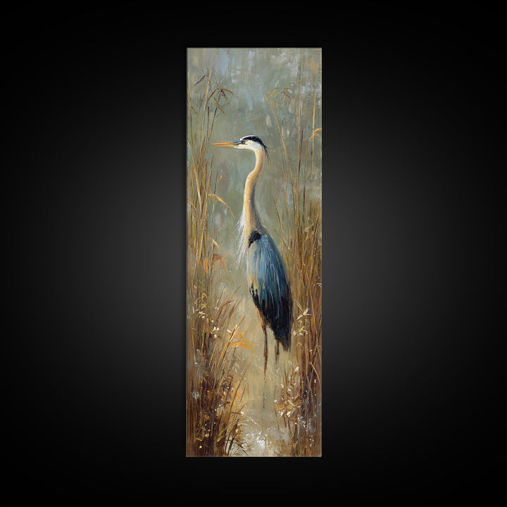 Blue Heron Standing Framed Canvas Print, Animal Art, Printable Wall Art, Living Room Decor, Fine Art, Creature, Boho Wall Art, ANI-1x3-47