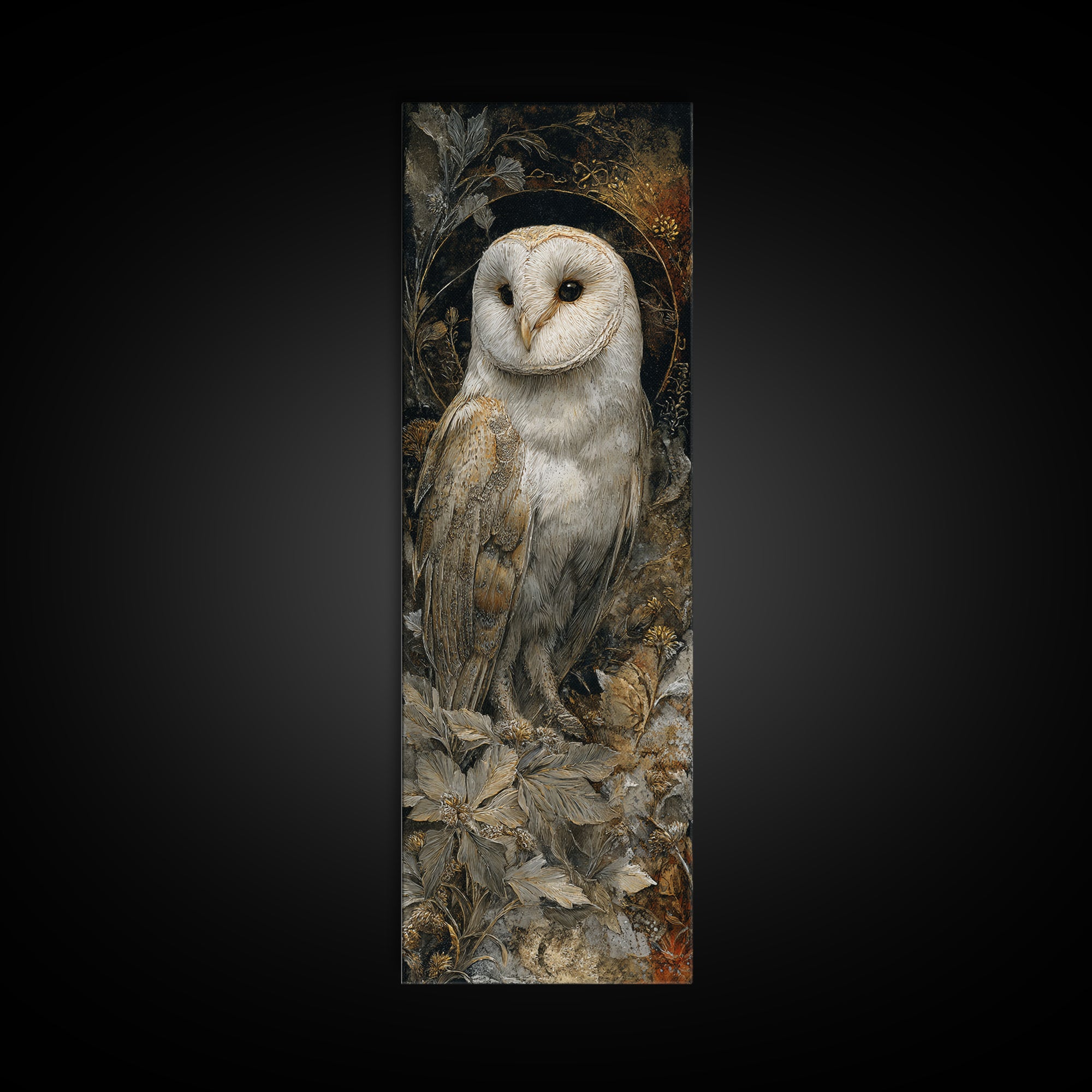 Owl with Moonlit Feathers and Celestial Accents Canvas Print, Animal Art, Nursery Wall Art, Living Room Decor, Abstract Art, ANI-1x3-51
