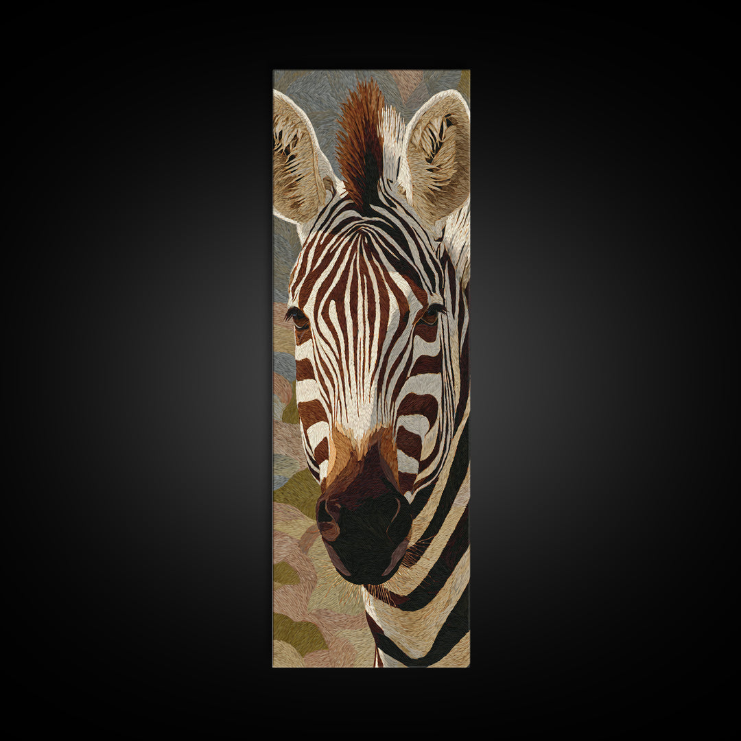 Zebra Portrait with Bold Graphic Stripe Pattern Framed Canvas Print, Animal Art, Modern Decor, Living Room Decor, Creature, ANI-1x3-53