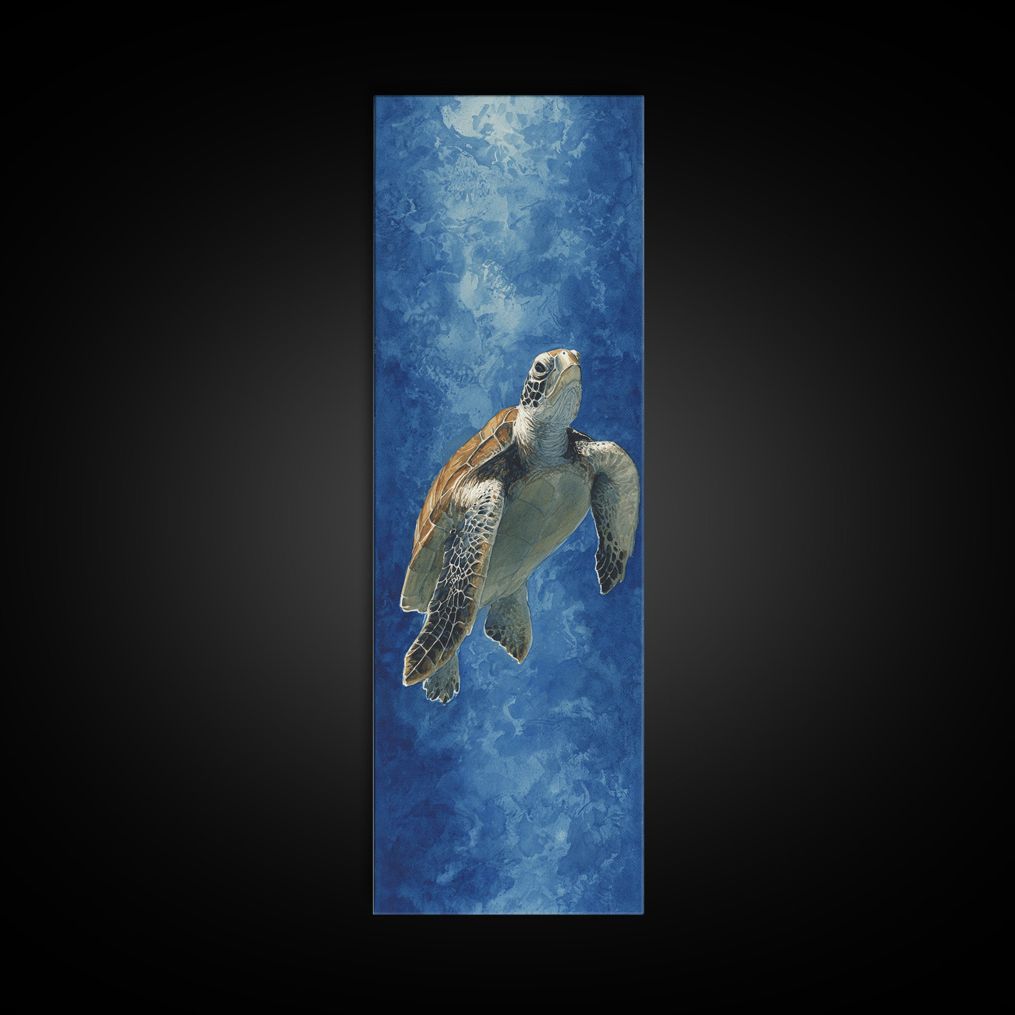 Sea Turtle Drifting Through Luminous Blue Water Canvas Print, Animal Art, Modern Wall Art, Living Room Decor, Creature, ANI-1x3-54