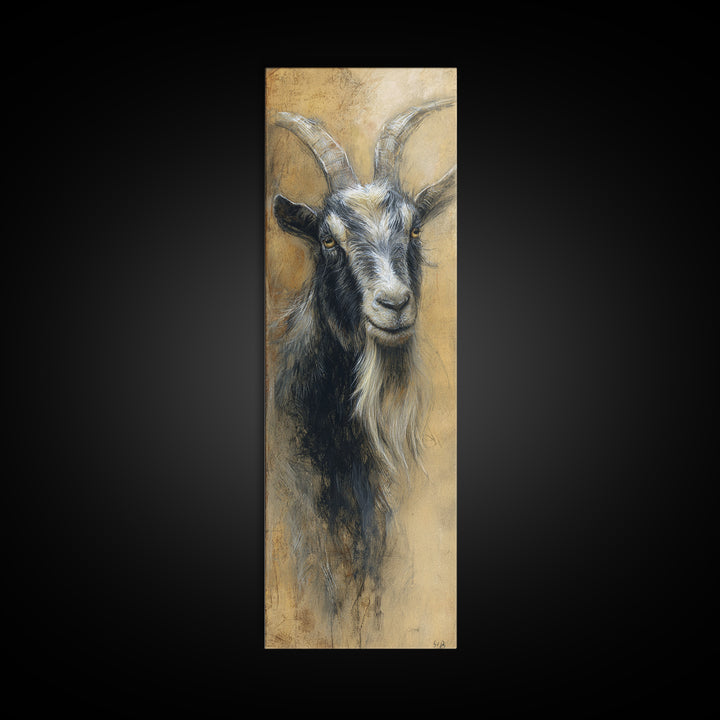 Goat Portrait with Rustic Folk Art Personality Canvas Print, Animal Art, Fine Art Print, Living Room Decor, Fine Art, Creature, ANI-1x3-57