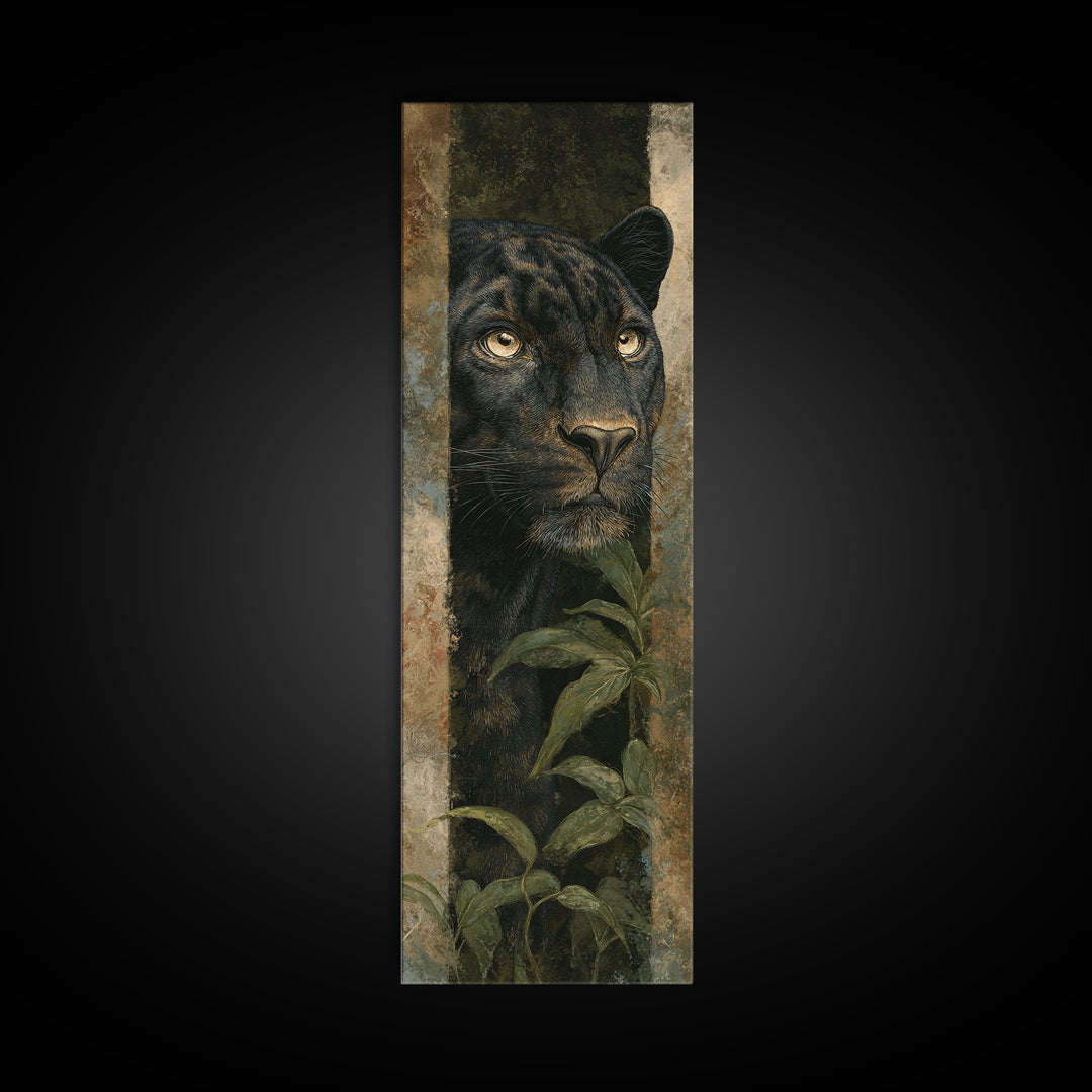 Dramatic Black Panther Emerging from Deep Jungle Canvas Print, Animal Art, Modern Decor, Living Room Decor, Creature, ANI-1x3-66