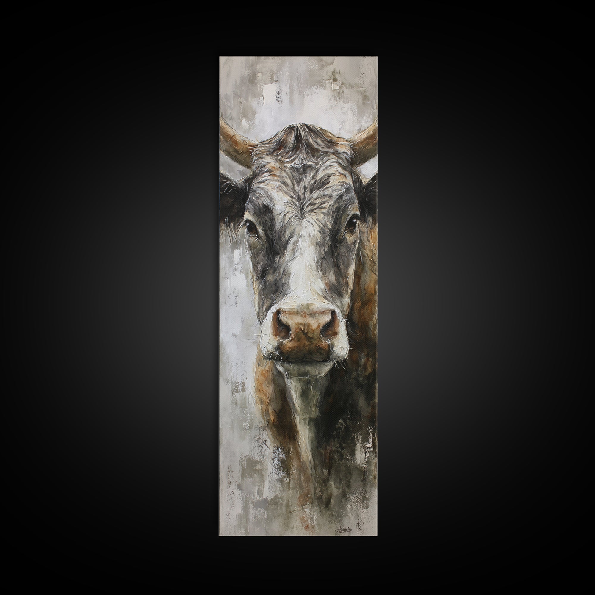Gentle Cow Portrait Canvas Print, Animal Art, Farmhouse Decor, Living Room Decor, Creature, Neutral Decor, Modern Decor, ANI-1x3-67