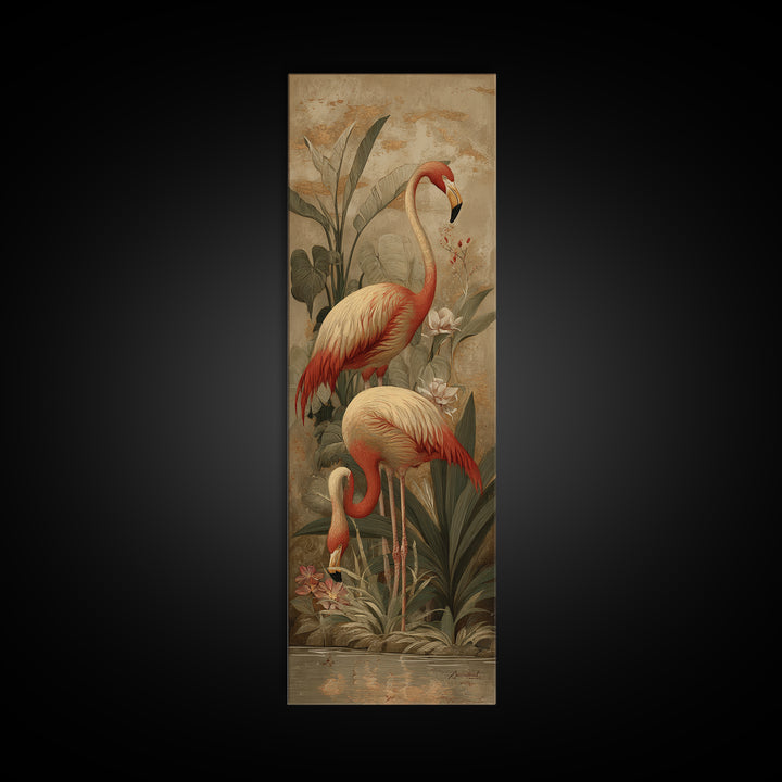 Flamingo Pair in Elegant Coral and Cream Canvas Print, Animal Art, Contemporary Art, Living Room Decor, Fine Art, Creature, ANI-1x3-7