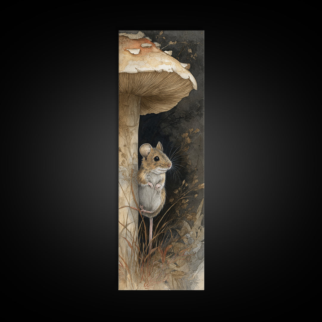 Tiny Field Mouse Framed Canvas Print, Animal Art, Trendy Wall Art, Living Room Decor, Fine Art, Creature, Textured Painting, ANI-1x3-70
