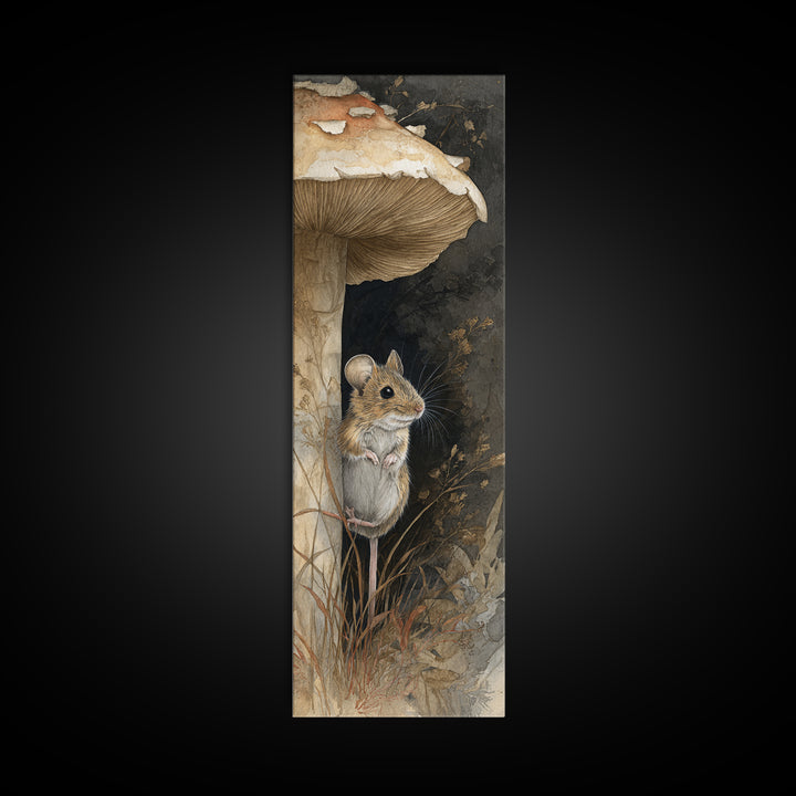 Tiny Field Mouse Framed Canvas Print, Animal Art, Trendy Wall Art, Living Room Decor, Fine Art, Creature, Textured Painting, ANI-1x3-70