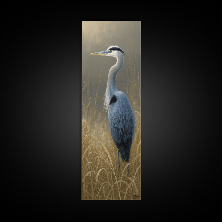 Blue Heron Standing Framed Canvas Print, Animal Art, Nursery, Living Room Decor, Creature, Modern Decor, Fine Art Print, ANI-1x3-71