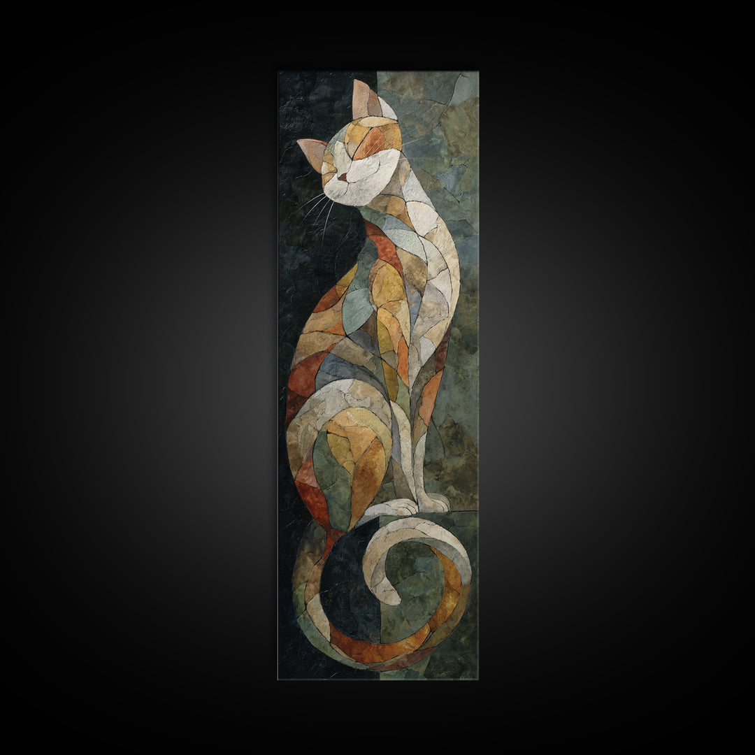 Sleeping Cat Curled Canvas Print, Animal Art, Digital Wall Art, Living Room Decor, Fine Art, Creature, Modern Wall Art, ANI-1x3-72