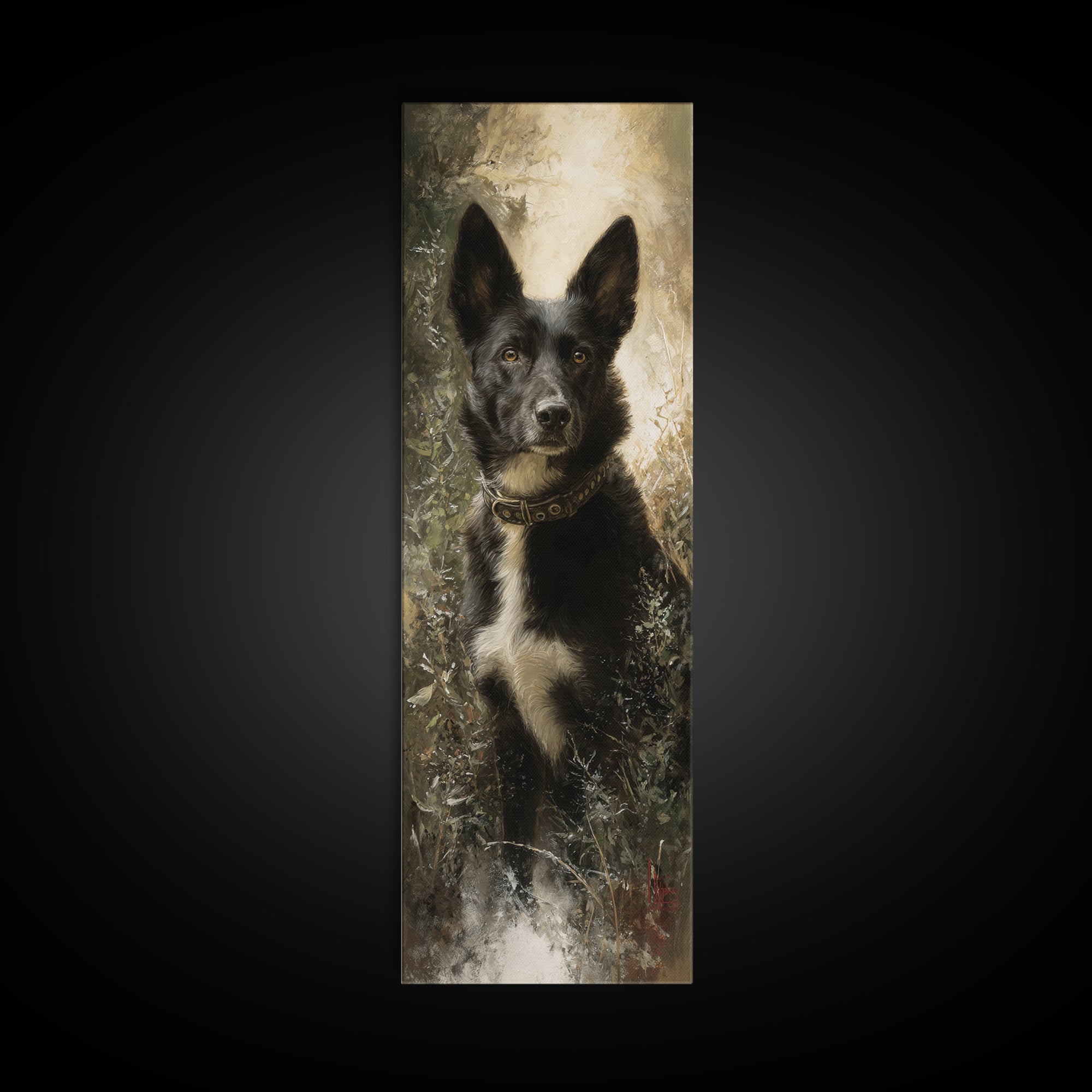 Dog Portrait with Painterly Collar and Loyal Canvas Print, Animal Art, Digital Prints, Living Room Decor, Fine Art, Creature, ANI-1x3-73