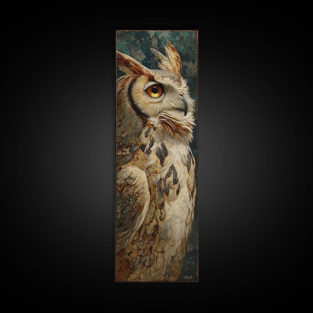 Owl with Moonlit Feathers and Celestial Accents Framed Canvas Print, Animal Art, Living Room Decor, Fine Art, Creature, ANI-1x3-75