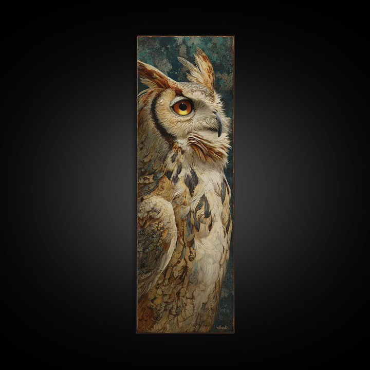 Owl with Moonlit Feathers and Celestial Accents Framed Canvas Print, Animal Art, Living Room Decor, Fine Art, Creature, ANI-1x3-75