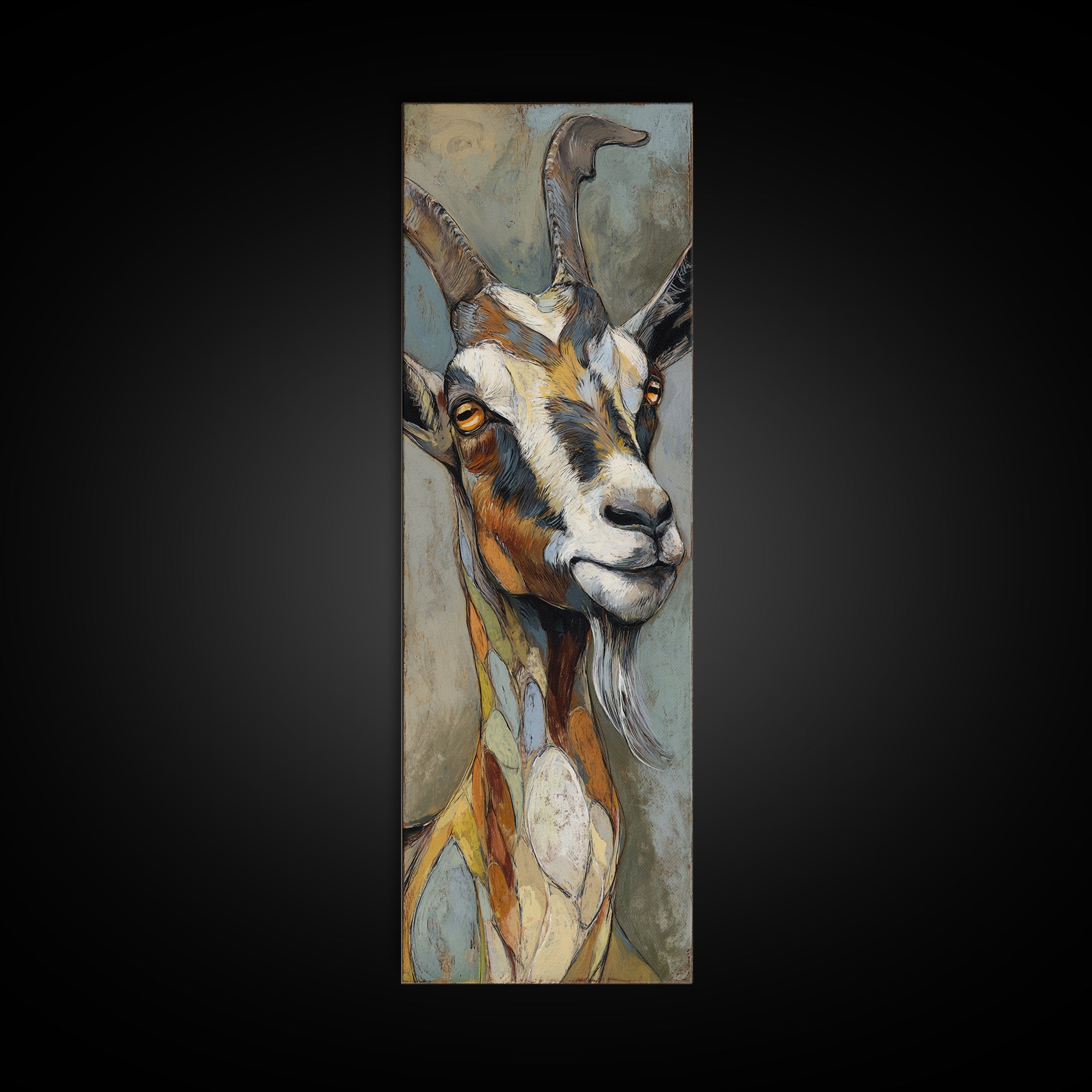 Goat Portrait with Rustic Folk Art Personality Canvas Print, Animal Art, Neutral Decor, Living Room Decor, Fine Art, Creature, ANI-1x3-9