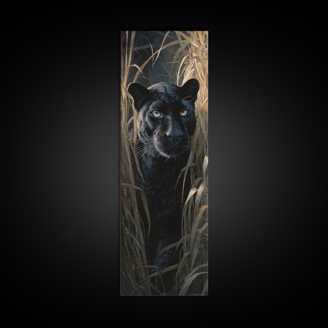 Dramatic Black Panther Emerging from Deep Jungle Canvas Print, Animal Art, Art Print, Living Room Decor, Oil Painting, Creature, ANI-1x3-90