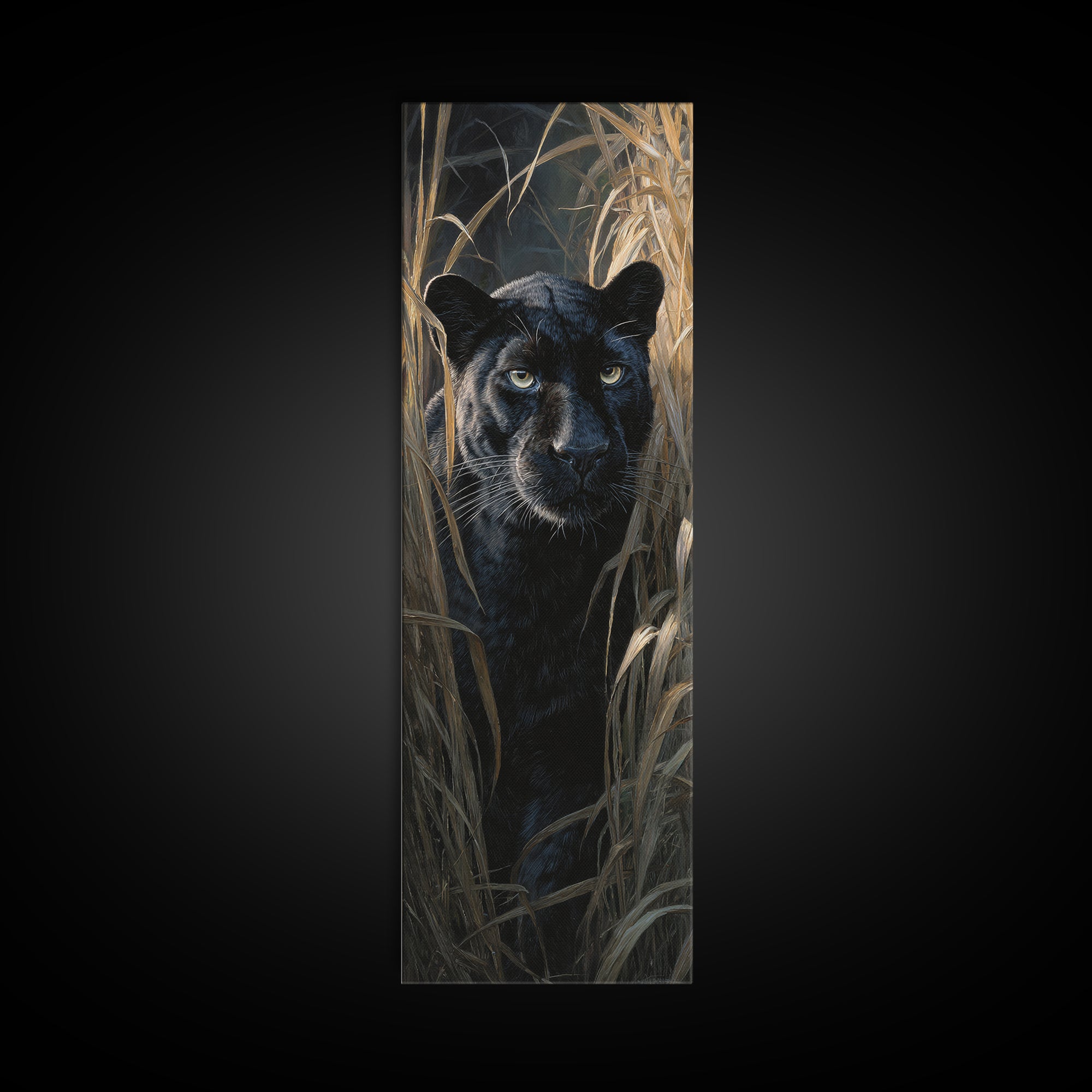 Dramatic Black Panther Emerging from Deep Jungle Canvas Print, Animal Art, Art Print, Living Room Decor, Oil Painting, Creature, ANI-1x3-90