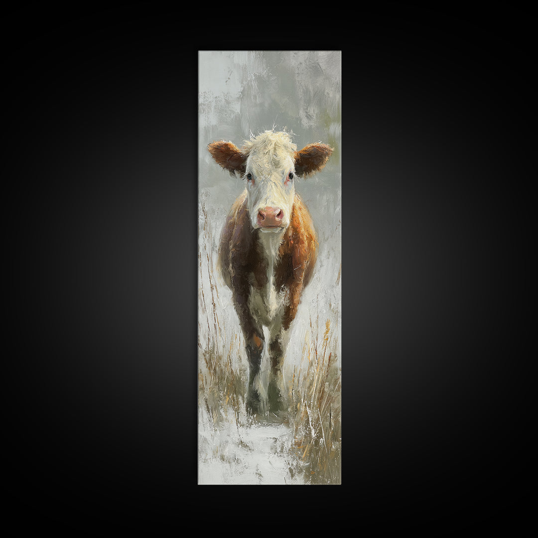 Gentle Cow Portrait Framed Canvas Print, Animal Art, Nursery Art, Living Room Decor, Fine Art, Creature, Luxury Decor, ANI-1x3-91