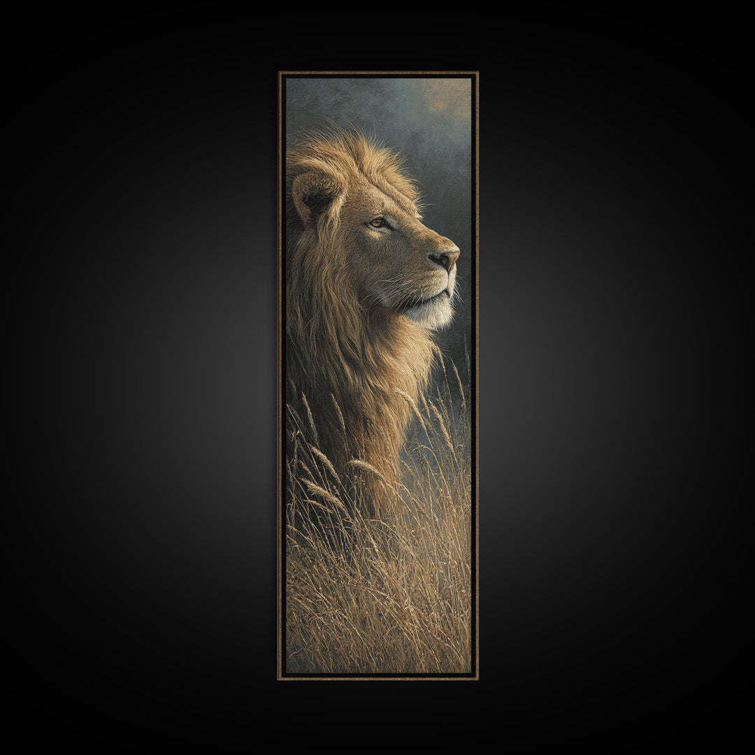Regal Lion Profile Canvas Print, Animal Art, Minimalist Decor, Living Room Decor, Creature, Oil Painting, Digital Wall Art, ANI-1x3-93