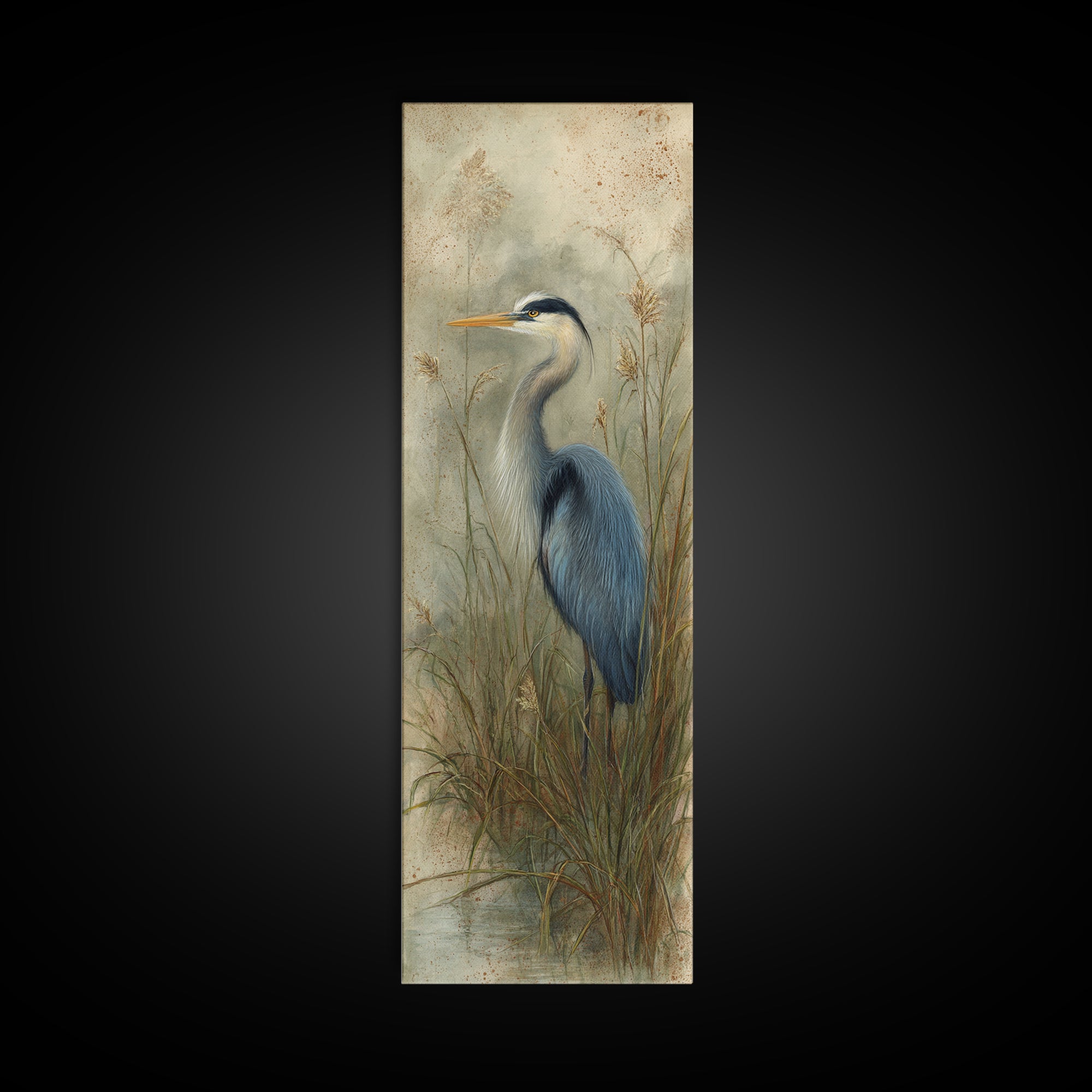 Blue Heron Standing Canvas Print, Animal Art, Cat Art, Living Room Decor, Fine Art, Creature, Art Print, Textured Painting, ANI-1x3-95
