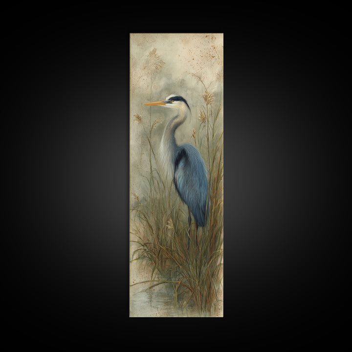 Blue Heron Standing Canvas Print, Animal Art, Cat Art, Living Room Decor, Fine Art, Creature, Art Print, Textured Painting, ANI-1x3-95