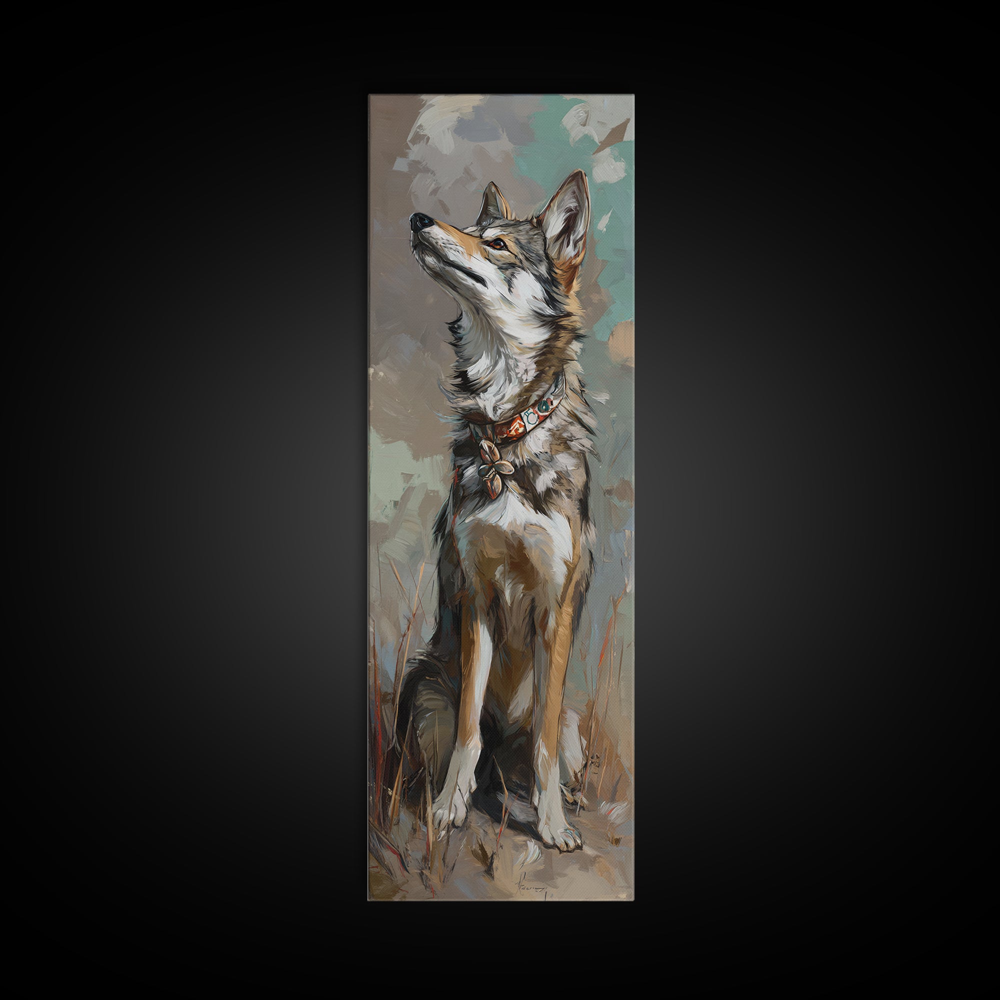 Dog Portrait with Painterly Collar and Loyal Canvas Print, Animal Art, Trendy Wall Art, Living Room Decor, Fine Art, Creature, ANI-1x3-97