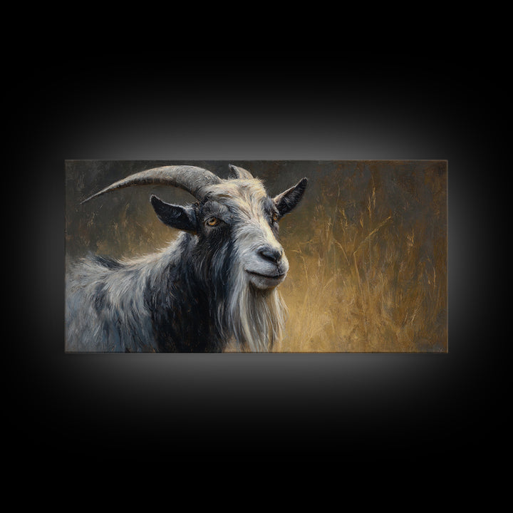 Goat Portrait with Rustic Folk Art Personality Canvas Print, Animal Art, Contemporary Art, Living Room Decor, Creature, ANI-2x1-17