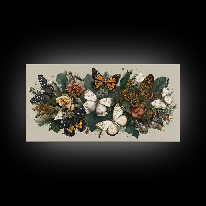 Butterfly Specimen Composition Framed Canvas Print, Animal Art, Cat Art, Living Room Decor, Fine Art, Creature, Art Print, ANI-2x1-19