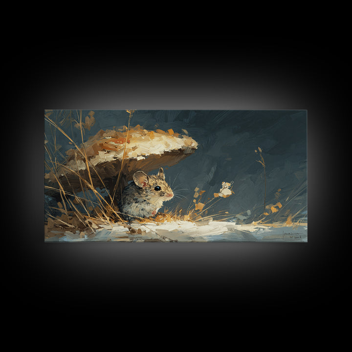 Tiny Field Mouse Framed Canvas Print, Animal Art, Luxury Decor, Living Room Decor, Fine Art, Creature, Digital Art, Printable, ANI-2x1-30