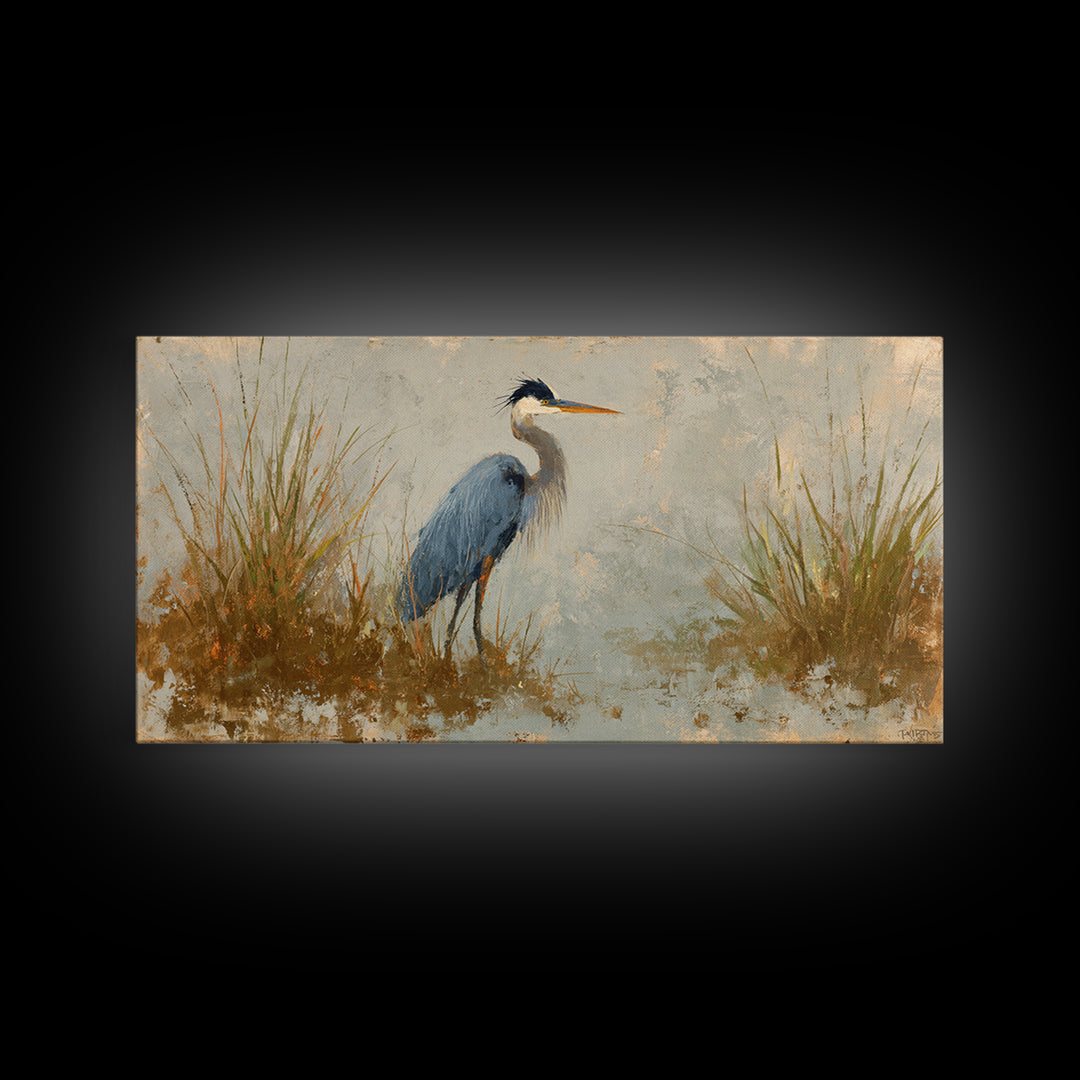 Blue Heron Standing Canvas Print, Animal Art, Printable, Living Room Decor, Fine Art, Creature, Nursery, Boho Wall Art, ANI-2x1-31