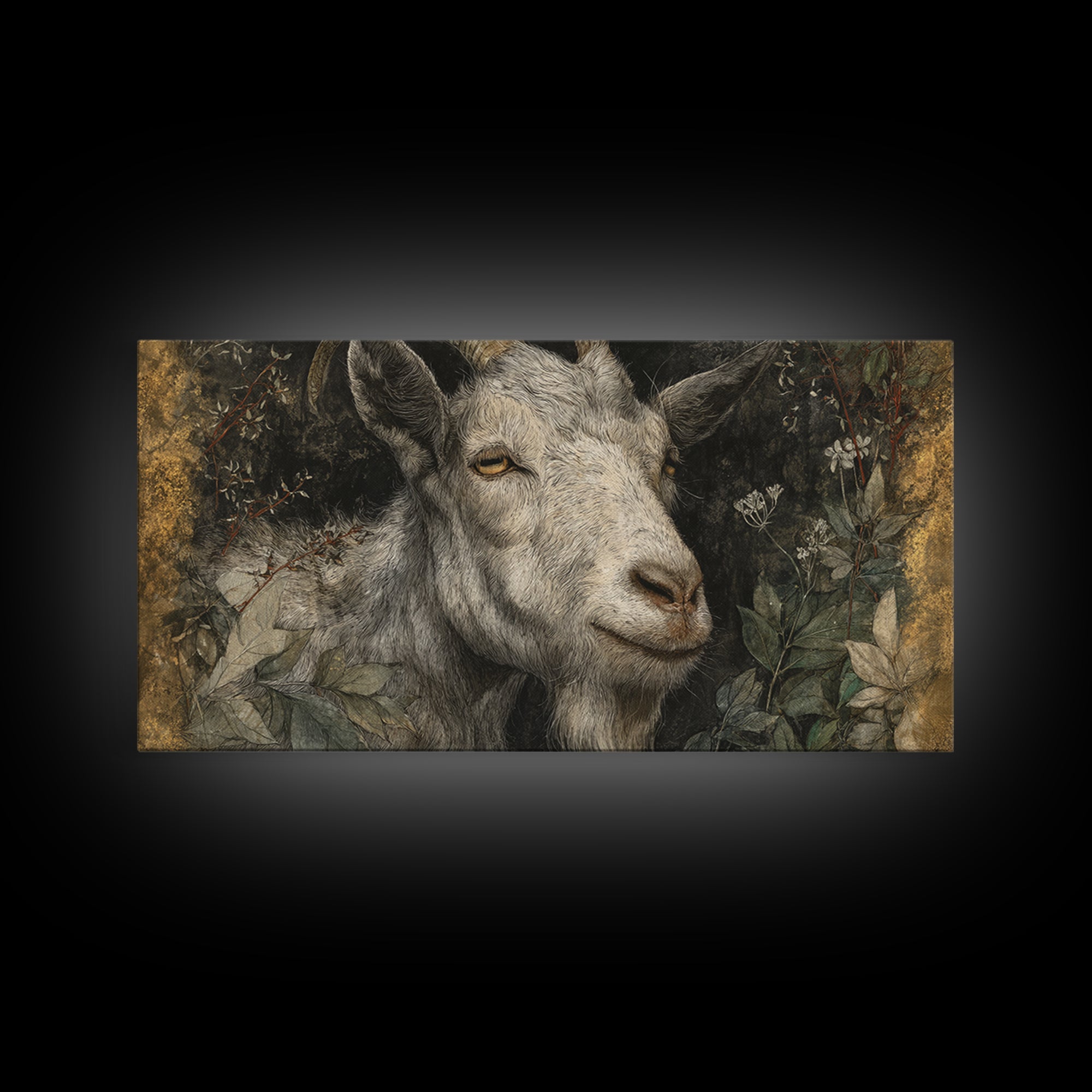 Goat Portrait with Rustic Folk Art Personality Canvas Print, Animal Art, Contemporary Art, Living Room Decor, Creature, ANI-2x1-41