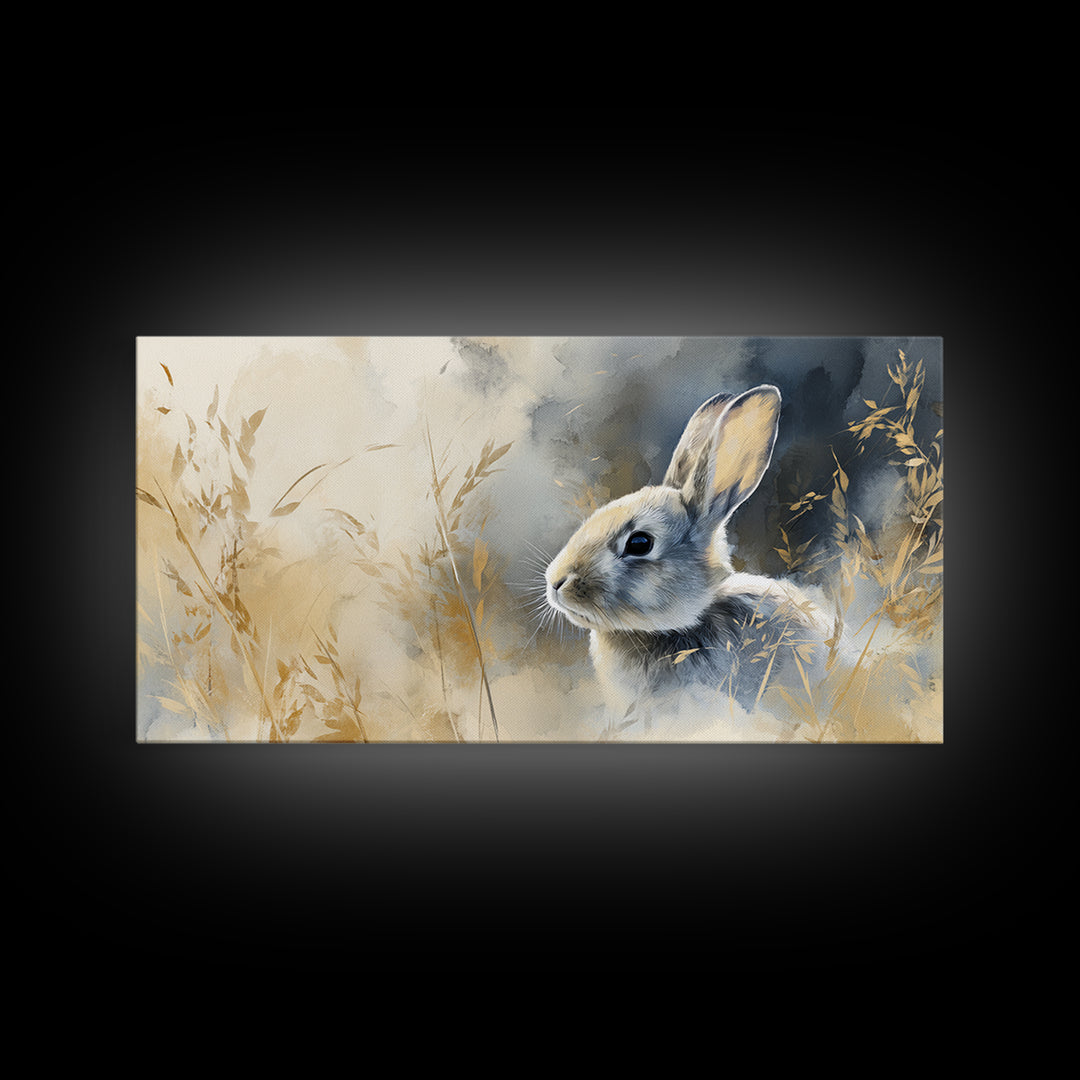 Curious Rabbit in a Soft Watercolor Meadow Canvas Print, Animal Art, Digital Art, Living Room Decor, Fine Art, Creature, ANI-2x1-49