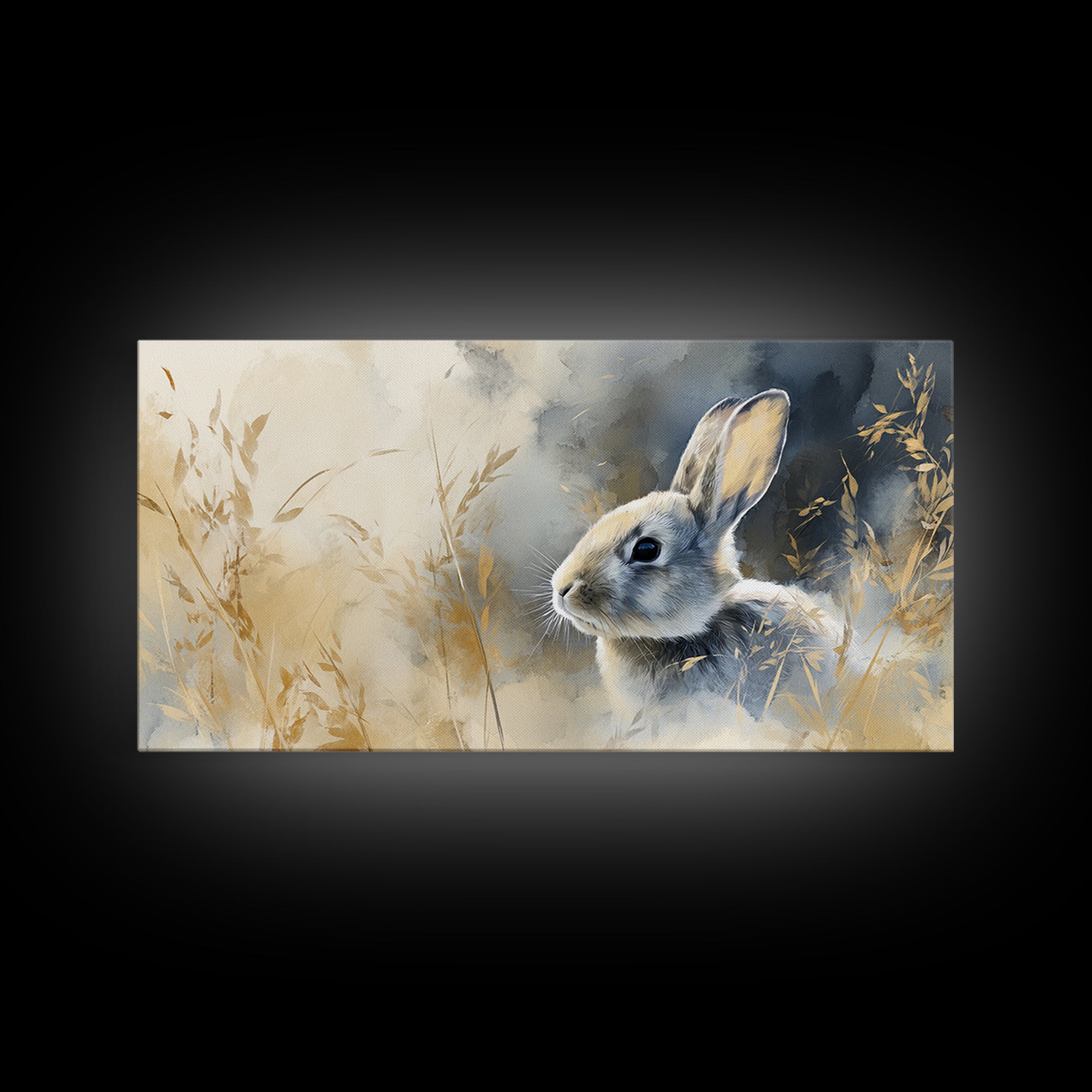 Curious Rabbit in a Soft Watercolor Meadow Canvas Print, Animal Art, Digital Art, Living Room Decor, Fine Art, Creature, ANI-2x1-49