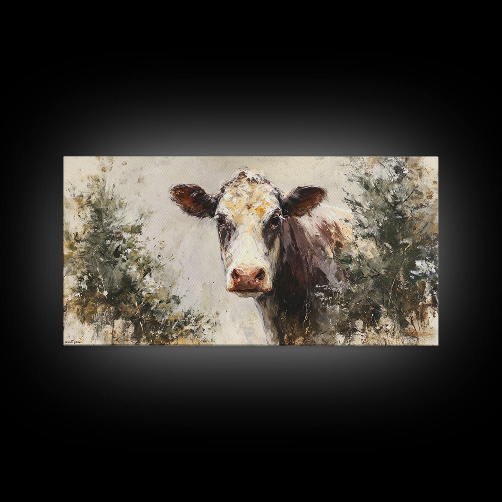 Gentle Cow Portrait Framed Canvas Print, Animal Art, Nursery Decor, Living Room Decor, Fine Art, Creature, Nursery Art, ANI-2x1-51