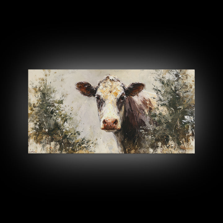 Gentle Cow Portrait Framed Canvas Print, Animal Art, Nursery Decor, Living Room Decor, Fine Art, Creature, Nursery Art, ANI-2x1-51