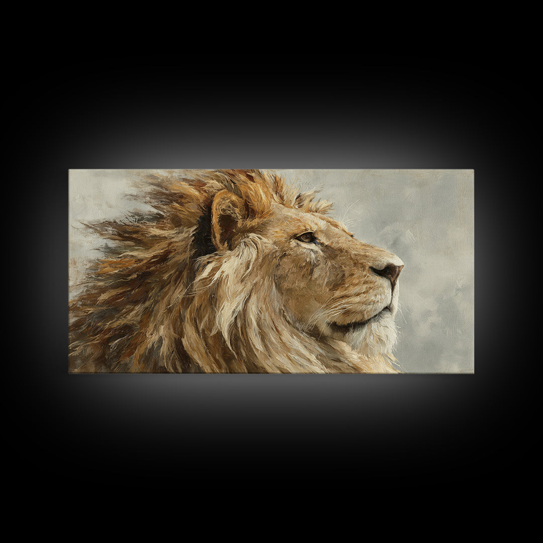 Regal Lion Profile Canvas Print, Animal Art, Printable, Living Room Decor, Oil Painting, Creature, Nursery, Boho Wall Art, ANI-2x1-53