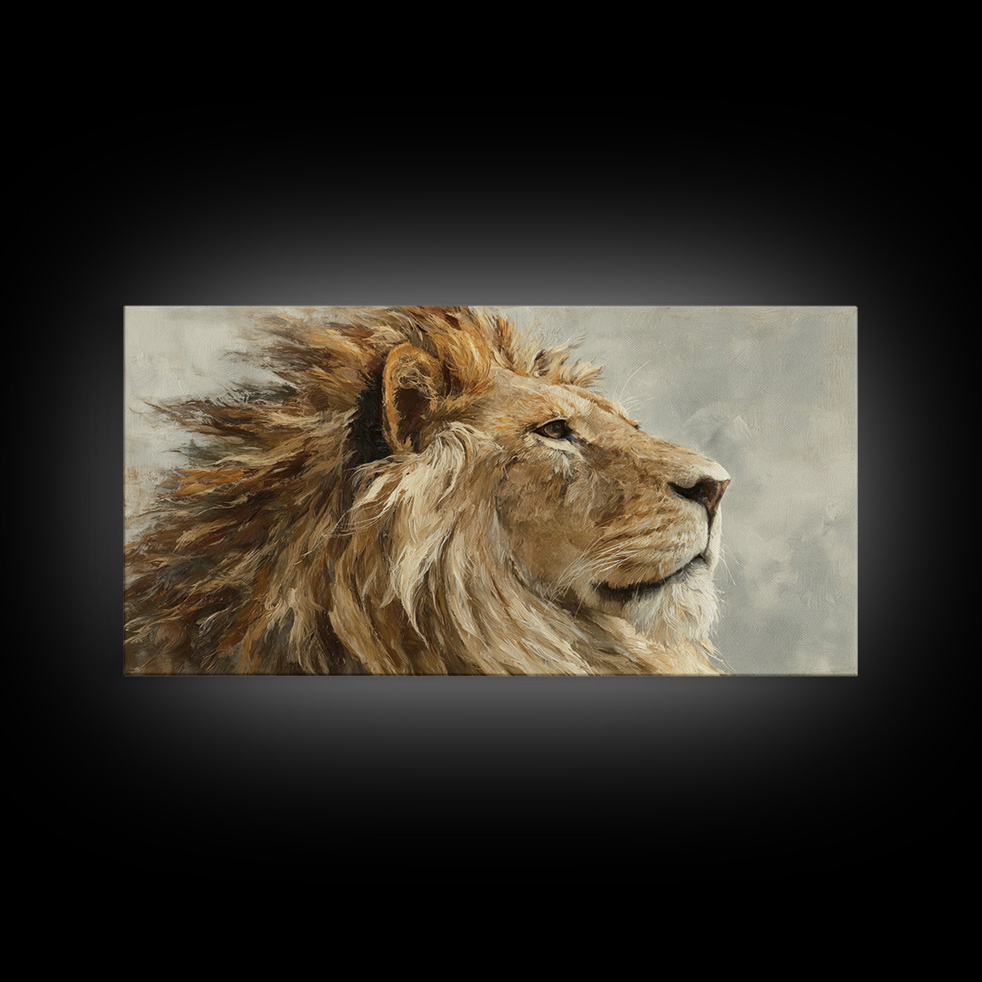 Regal Lion Profile Canvas Print, Animal Art, Printable, Living Room Decor, Oil Painting, Creature, Nursery, Boho Wall Art, ANI-2x1-53