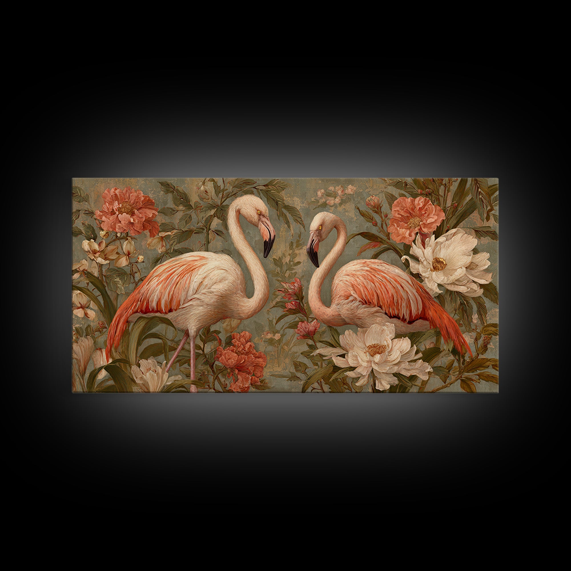 Flamingo Pair in Elegant Coral and Cream Canvas Print, Animal Art, Nursery Wall Art, Living Room Decor, Fine Art, Creature, ANI-2x1-63