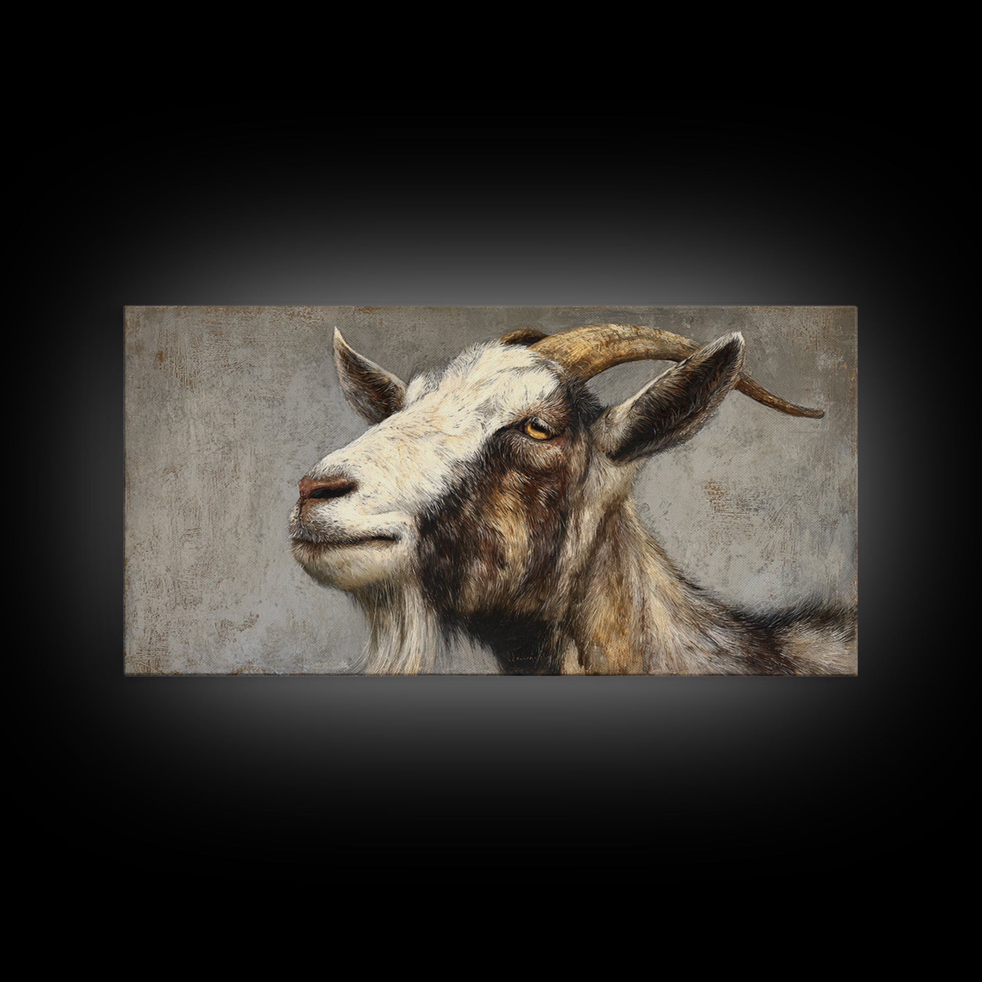 Goat Portrait with Rustic Folk Art Personality Framed Canvas Print, Animal Art, Digital Prints, Living Room Decor, Creature, ANI-2x1-65
