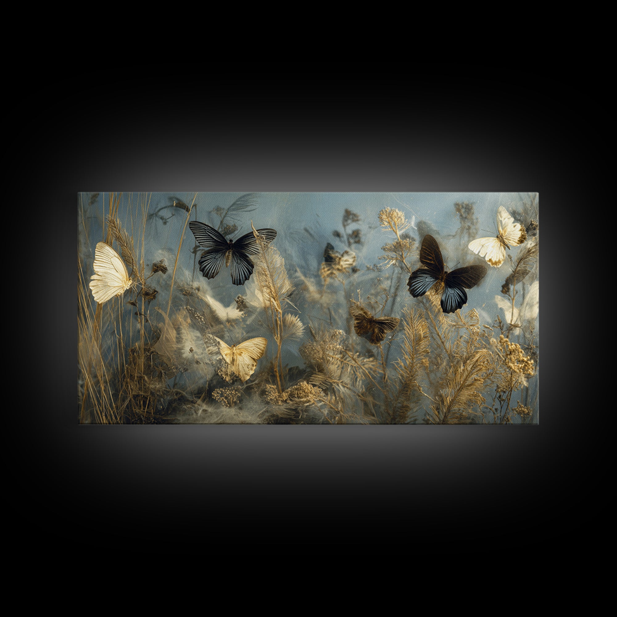 Butterfly Specimen Composition Framed Canvas Print, Animal Art, Trendy Wall Art, Living Room Decor, Fine Art, Creature, ANI-2x1-67