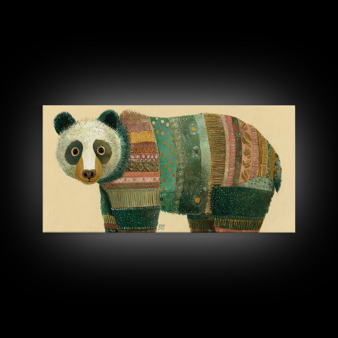 Whimsical Bear in a Patterned Sweater with Canvas Print, Animal Art, Wall Decor, Living Room Decor, Fine Art, Creature, ANI-2x1-70