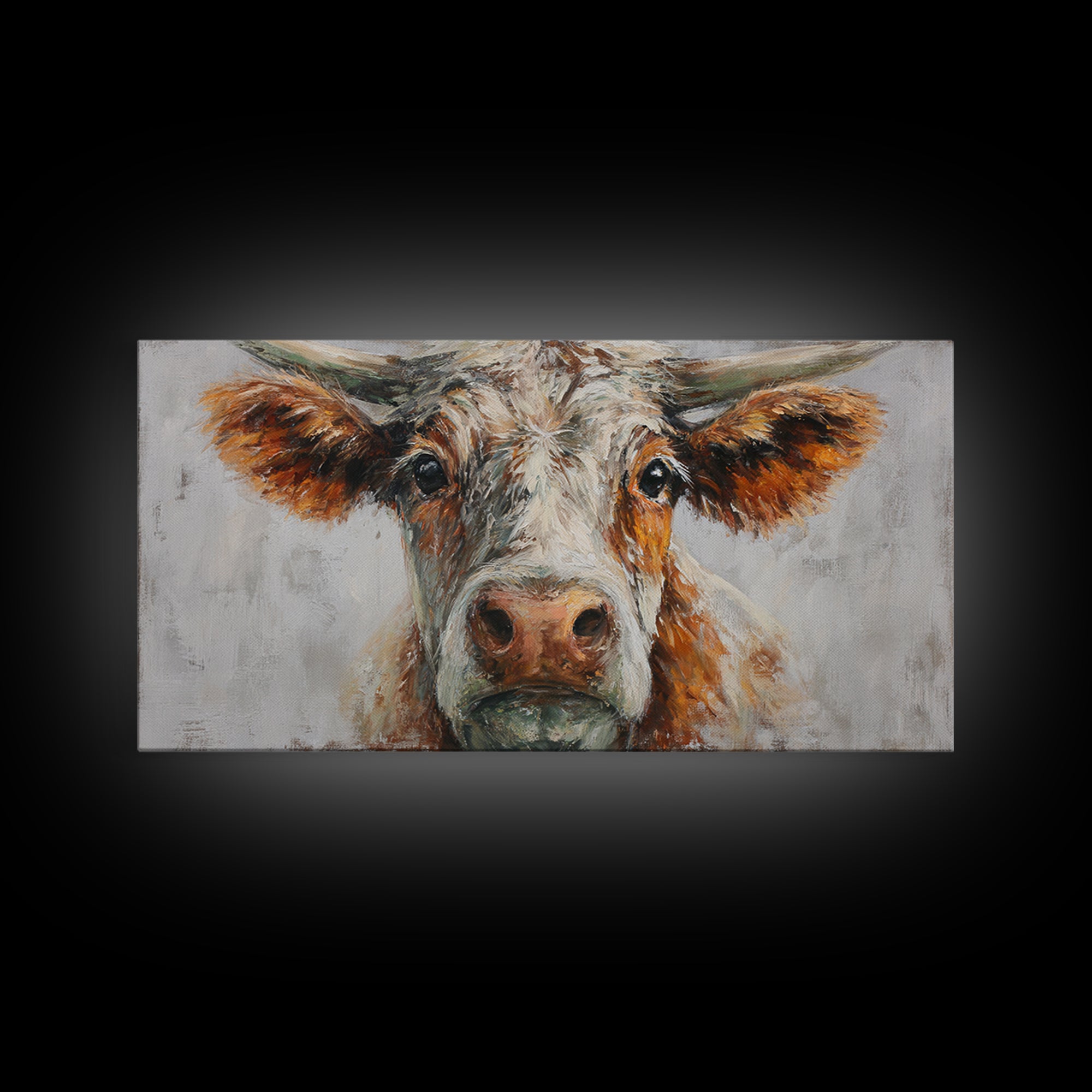 Gentle Cow Portrait Framed Canvas Print, Animal Art, Boho Decor, Living Room Decor, Oil Painting, Creature, Digital Prints, ANI-2x1-75