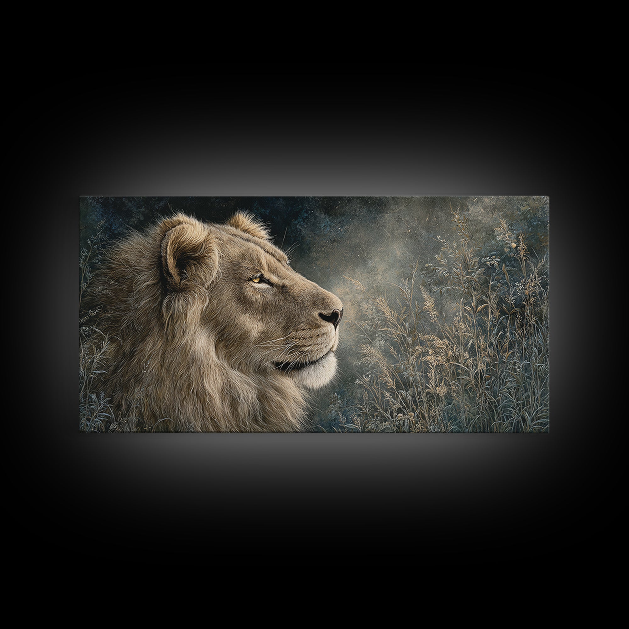 Regal Lion Profile Canvas Print, Animal Art, Printable, Living Room Decor, Oil Painting, Creature, Nursery, Boho Wall Art, ANI-2x1-77