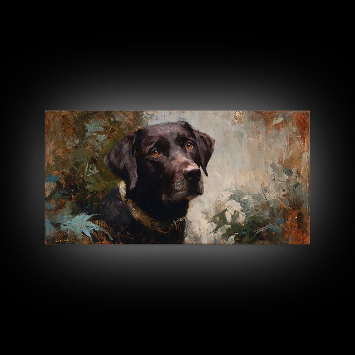 Dog Portrait with Painterly Collar and Loyal Framed Canvas Print, Animal Art, Printable Wall Art, Living Room Decor, Creature, ANI-2x1-81